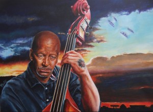 Kelly Roberti, Jazz bassist, Bozeman MT, painting by Pascal Martos
