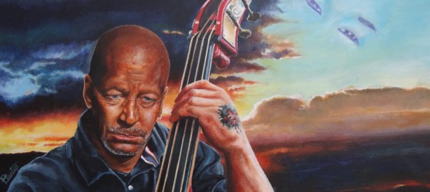 Kelly Roberti, Jazz bassist, Bozeman MT, painting by Pascal Martos